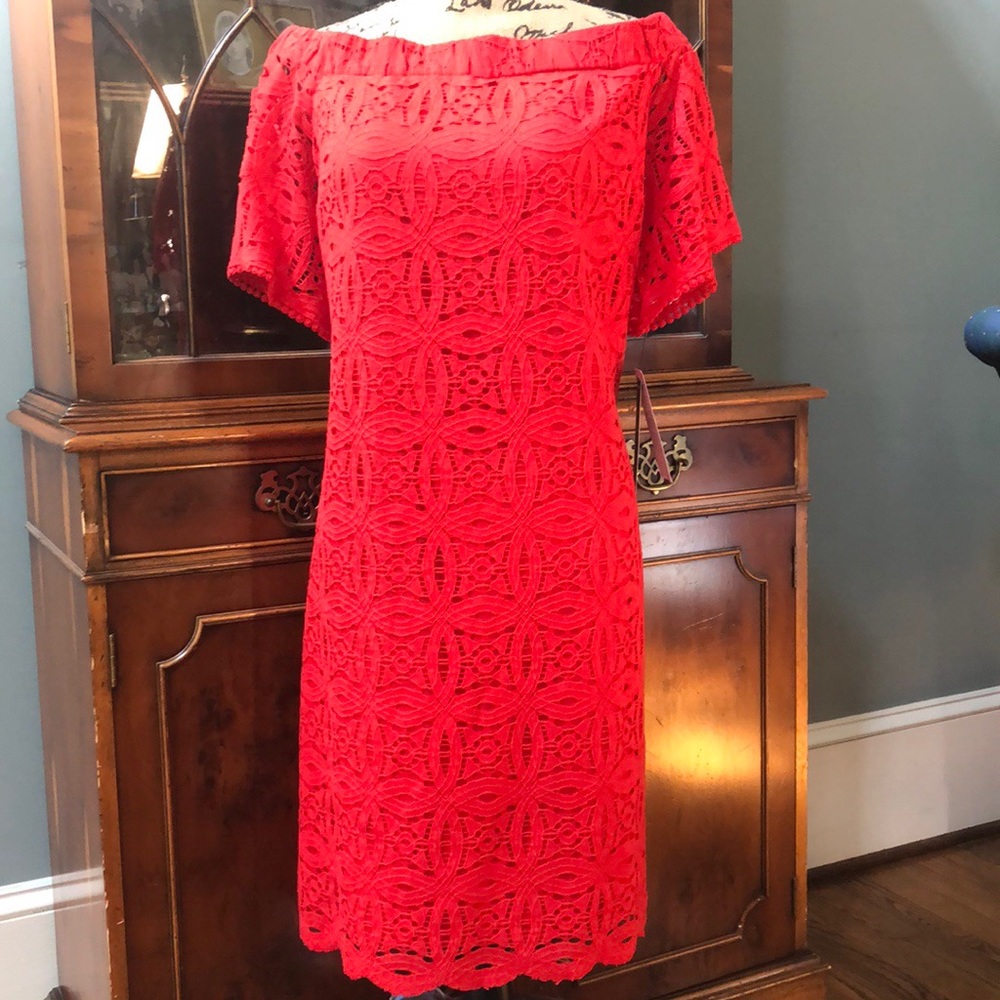 NWT Maggy London Red Lace Off the Shoulder Dress